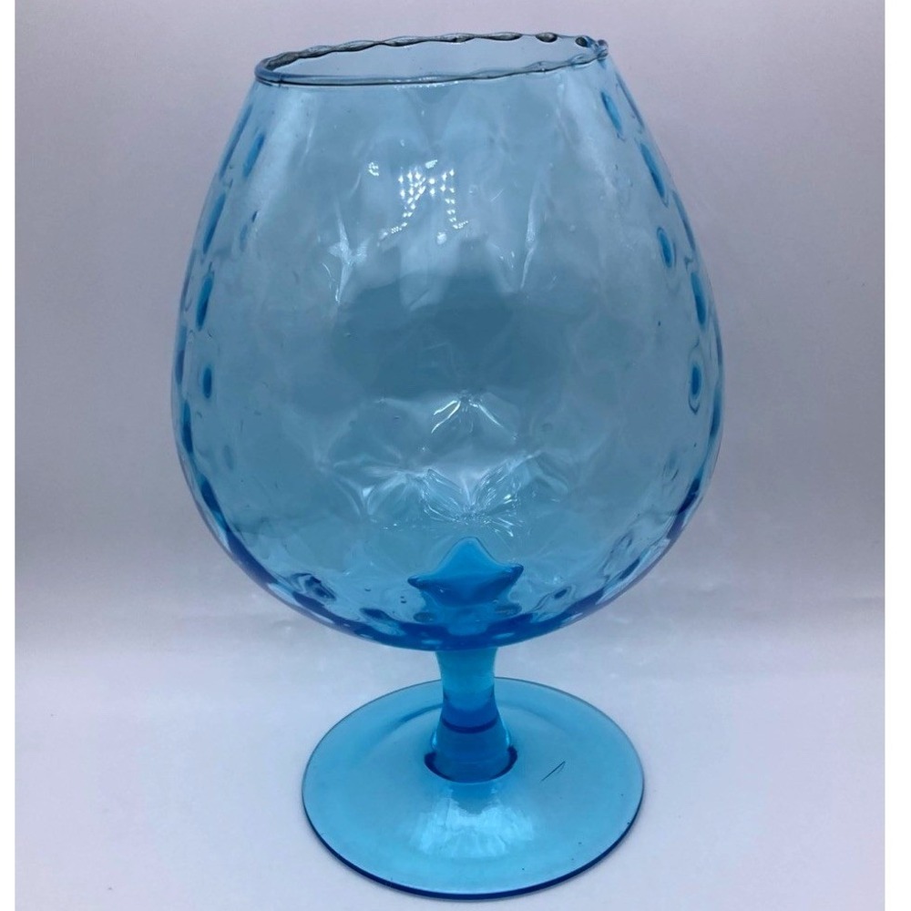 VTG Large Empoli Aqua Blue Optic Brandy Snifter Art Glass Diamonds Italy 8.5"